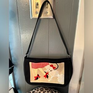 Elegant Black and Cream Shoulder Bag with Poodle Motif